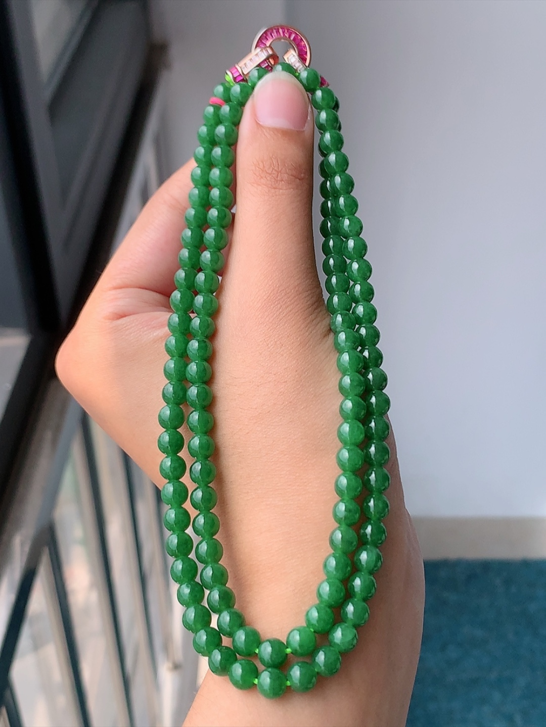冰阳绿珠链 饱满冰润细腻，佩戴优雅灵气 货号09601，5.8