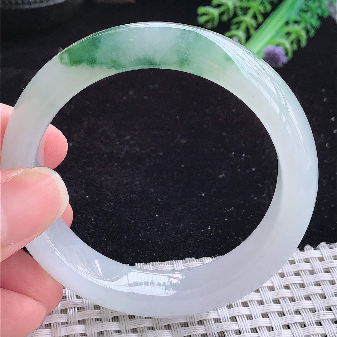 实拍A货翡翠55.5/13.8/8.8老坑精美冰飘花手镯玉手镯女款平安镯