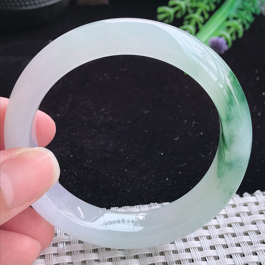 实拍A货翡翠55.5/13.8/8.8老坑精美冰飘花手镯玉手镯女款平安镯