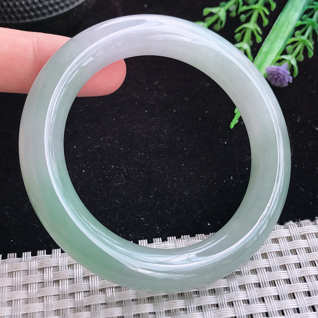 实拍A货翡翠54.5/11.1/10.9老坑冰胶果冻冰晴胖圆条手镯玉手镯女款平安镯