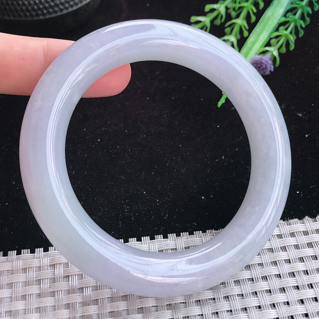 实拍A货翡翠57/12.2老坑冰润起胶紫罗兰圆条手镯玉手镯女款平安镯