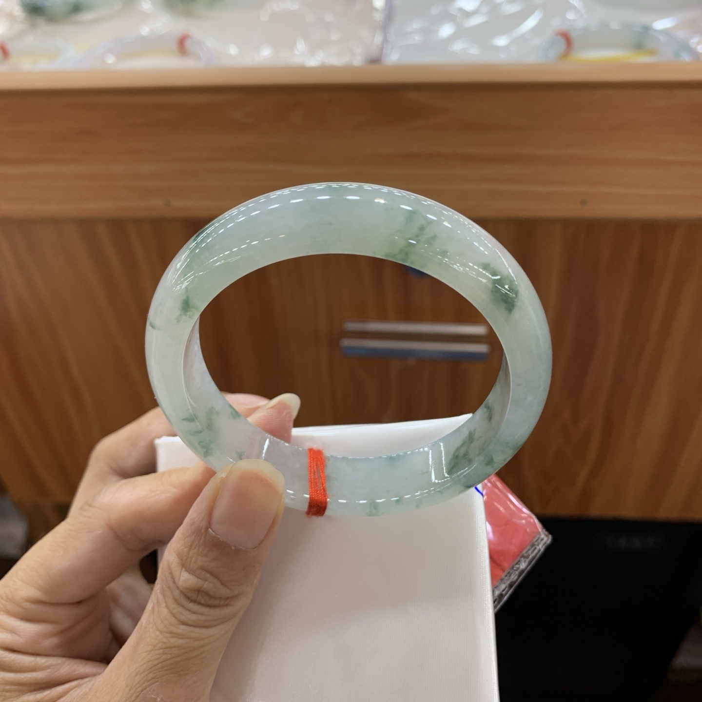 060225GX 冰飘花正圈翡翠手镯 57.4-14-8.2