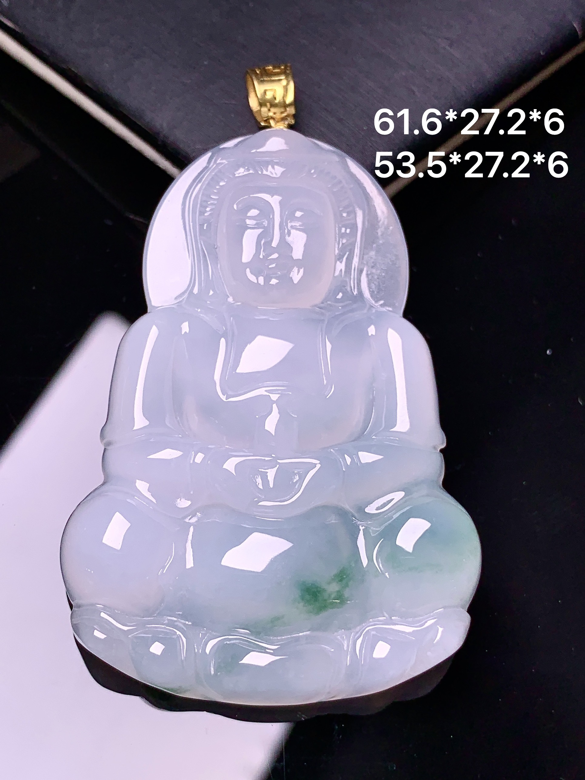 18k金镶嵌飘绿观音吊坠 玉质细腻 色泽艳丽清新 整体尺寸61.6*27.2*6 e1