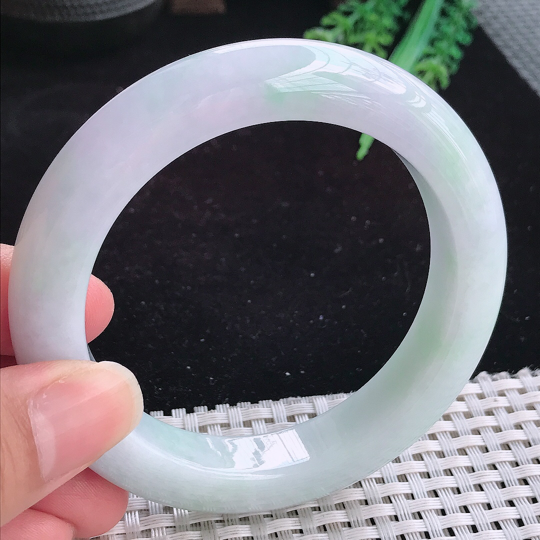 实拍A货翡翠58.5/12.7/10.5老坑冰润淡雅紫罗兰手镯厚装玉手镯女款平安镯
