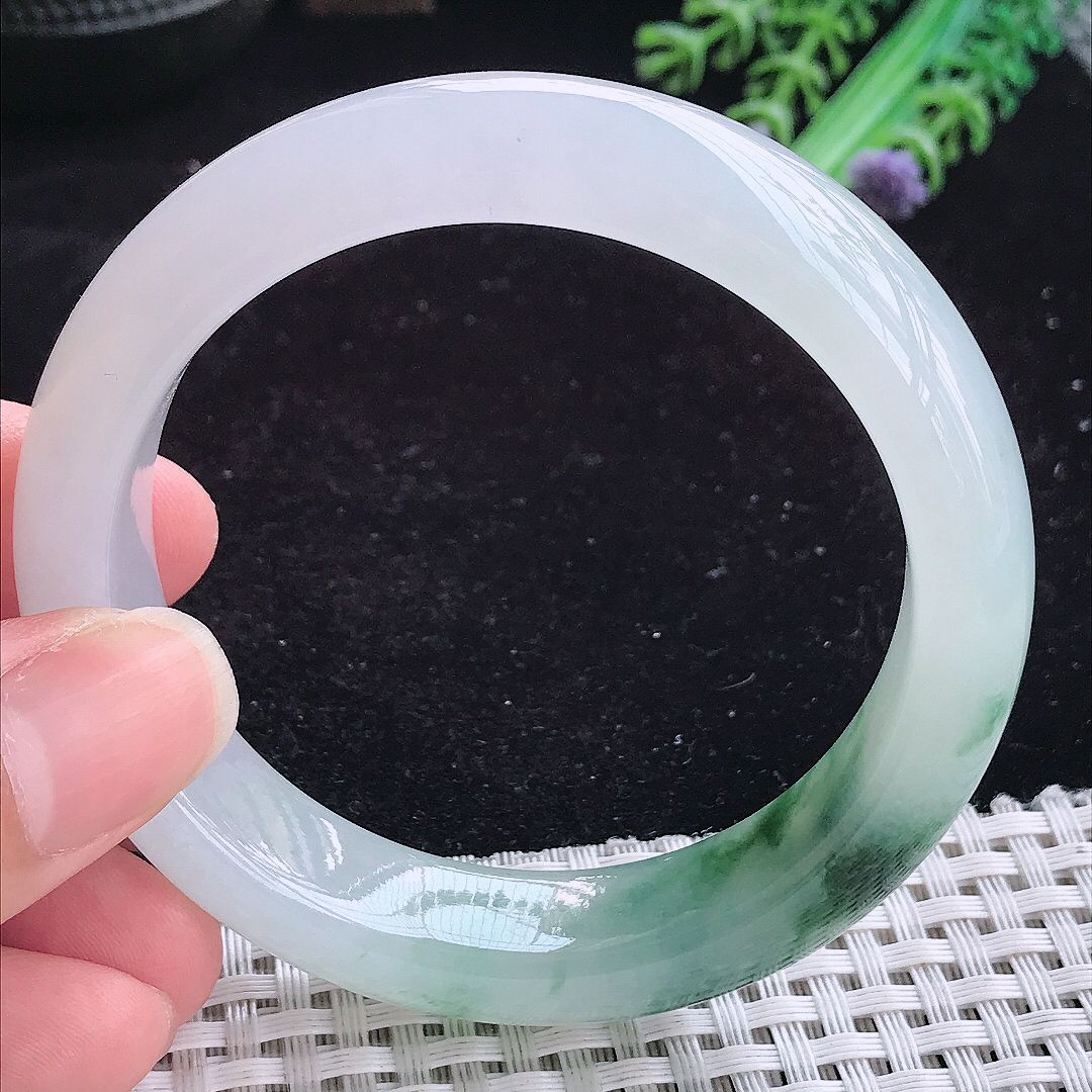 实拍A货翡翠55.5/13.8/8.8老坑精美冰飘花手镯玉手镯女款平安镯