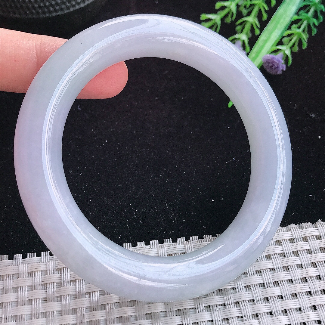 实拍A货翡翠57/12.2老坑冰润起胶紫罗兰圆条手镯玉手镯女款平安镯