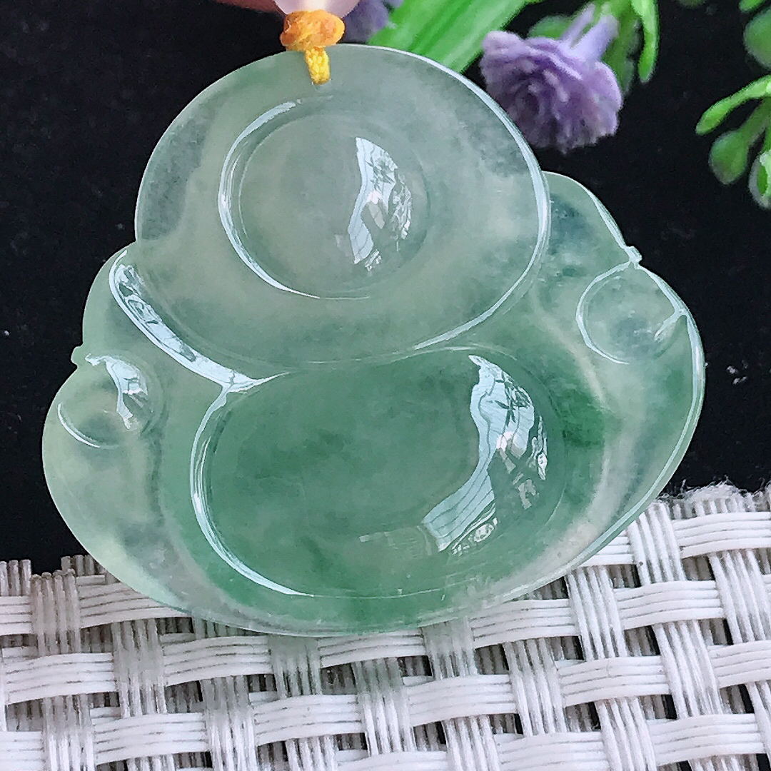 实拍A货翡翠31/35.7/6.7老坑冰种果冻胶冰晴满绿佛公吊坠翡翠玉佛挂件