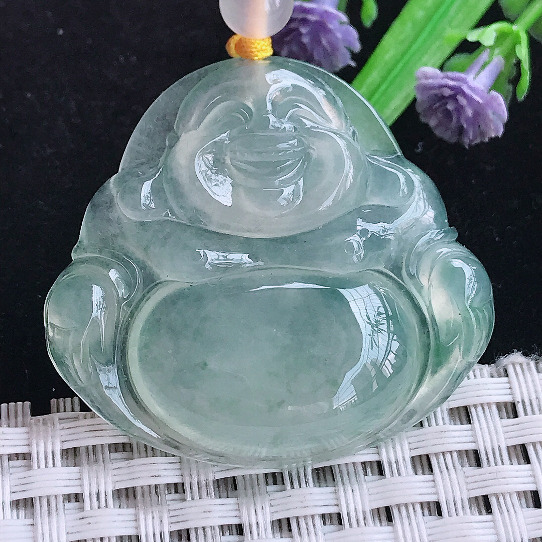 实拍A货翡翠35.2/38.3/6.3老坑冰种起胶冰晴佛公吊坠冰种玉佛挂件