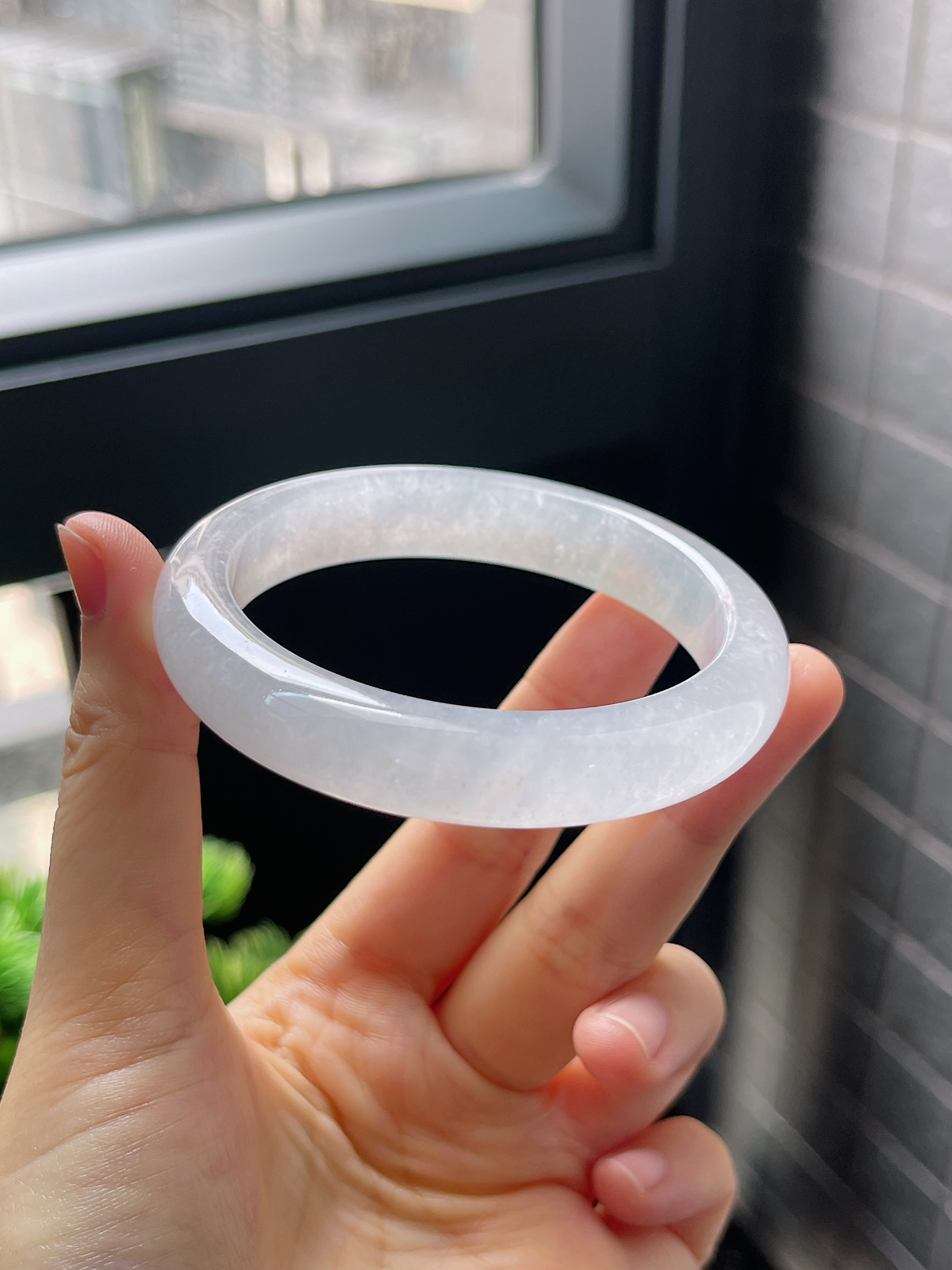 圈口54.1，白冰翡翠正圈手镯 妥妥白月光