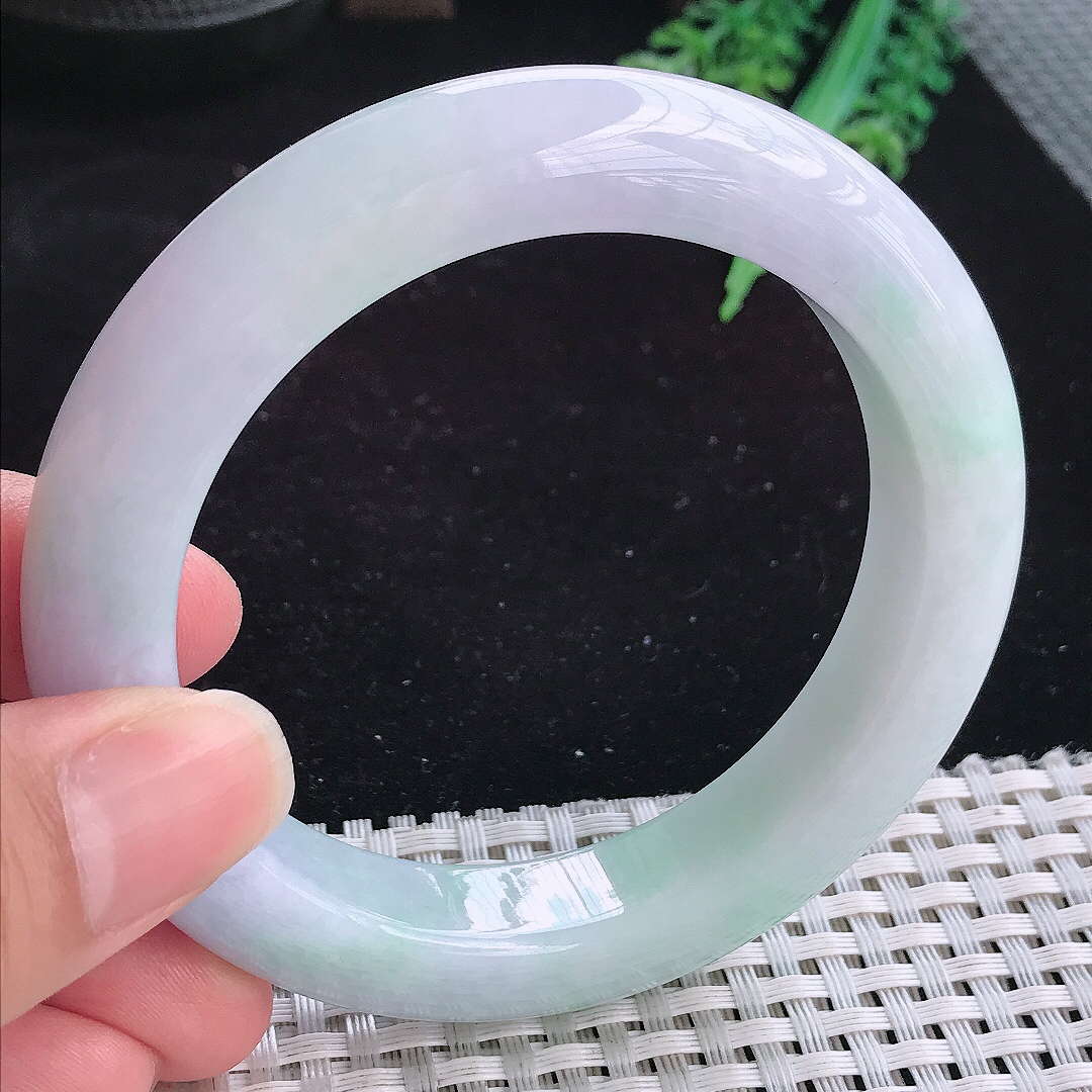实拍A货翡翠58.5/12.7/10.5老坑冰润淡雅紫罗兰手镯厚装玉手镯女款平安镯