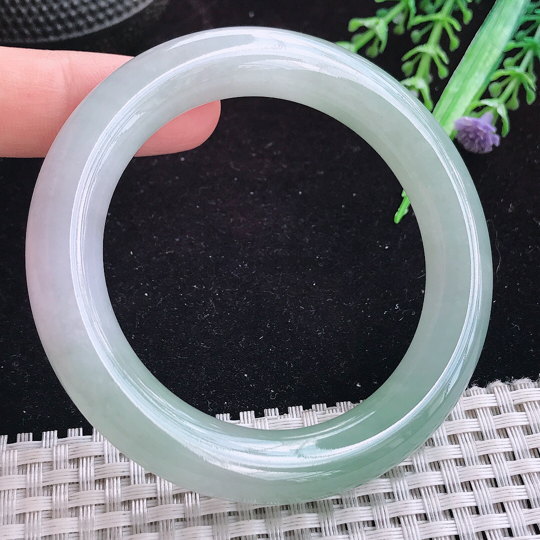 实拍A货翡翠54.5/11.1/10.9老坑冰胶果冻冰晴胖圆条手镯玉手镯女款平安镯