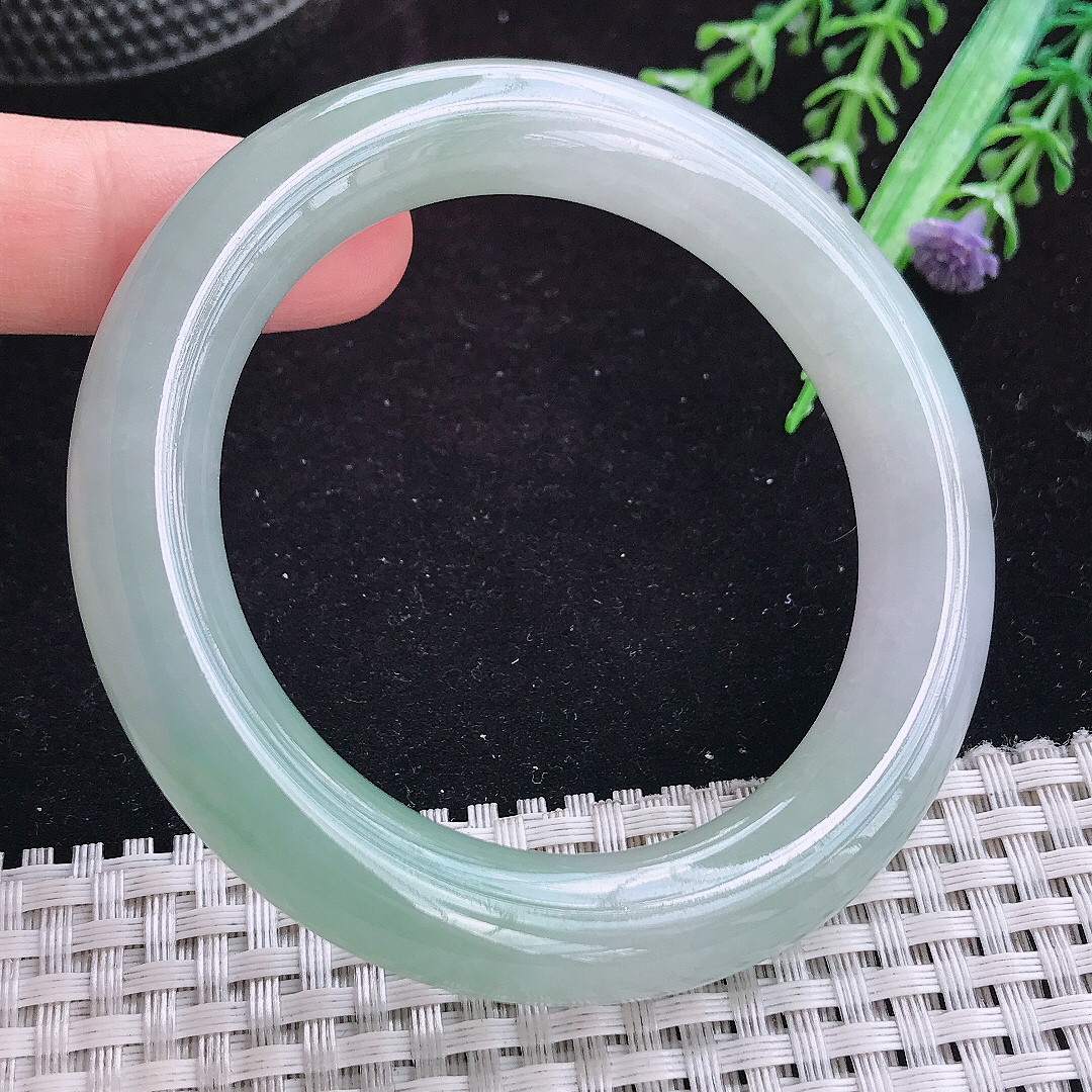实拍A货翡翠54.5/11.1/10.9老坑冰胶果冻冰晴胖圆条手镯玉手镯女款平安镯