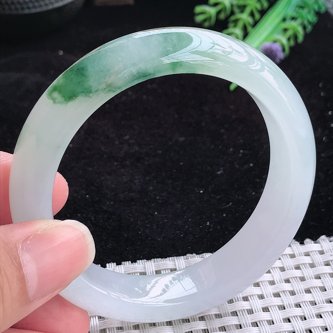 实拍A货翡翠55.5/13.8/8.8老坑精美冰飘花手镯玉手镯女款平安镯