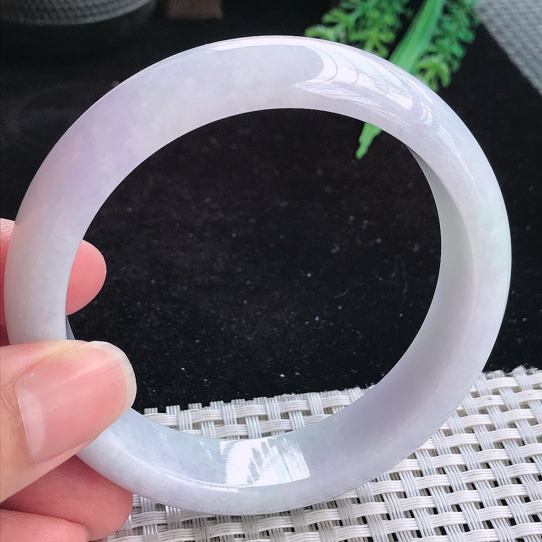 实拍A货翡翠62/15.5/8.8大圈口轮胎镯老坑精美淡雅紫罗兰手镯妈妈款