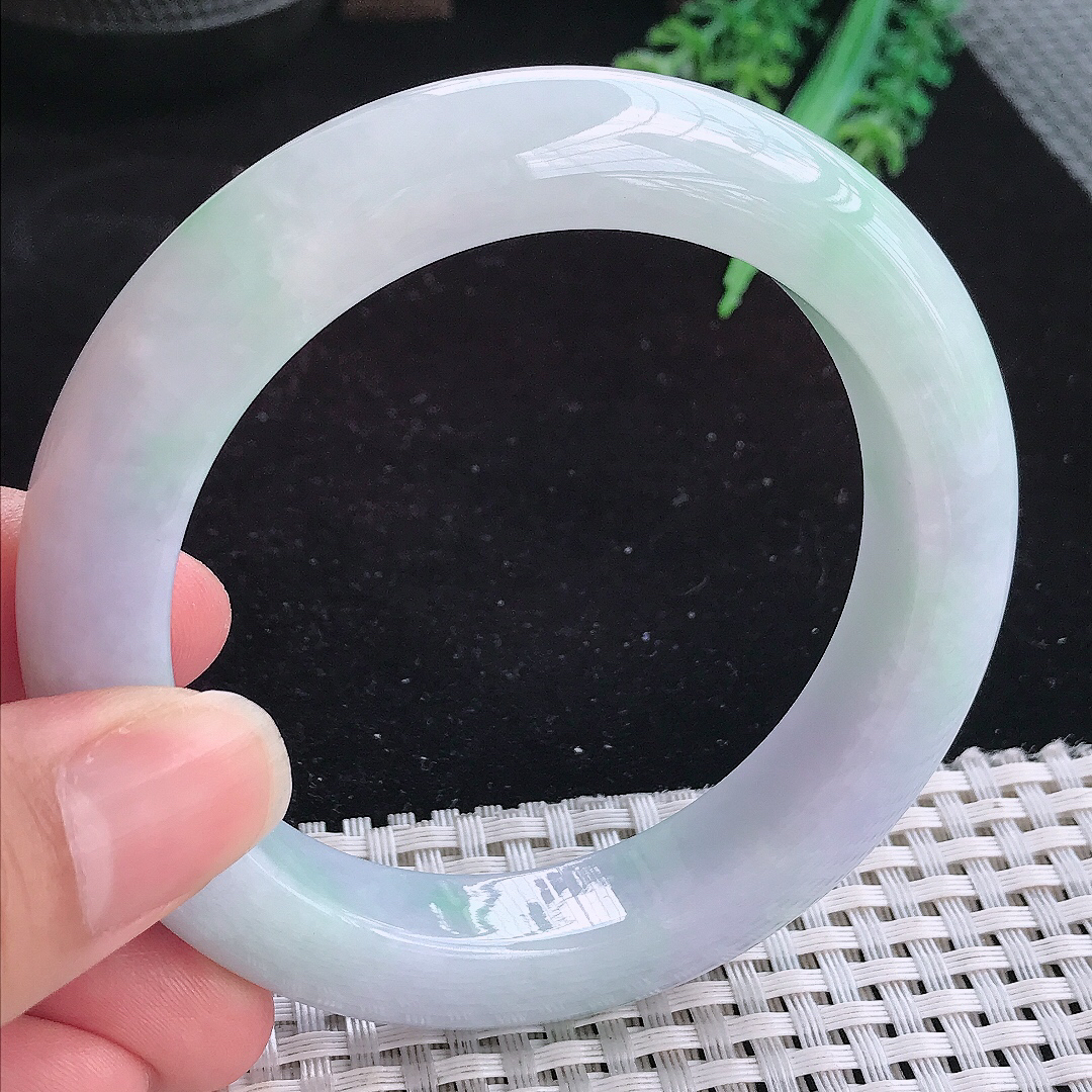 实拍A货翡翠58.5/12.7/10.5老坑冰润淡雅紫罗兰手镯厚装玉手镯女款平安镯