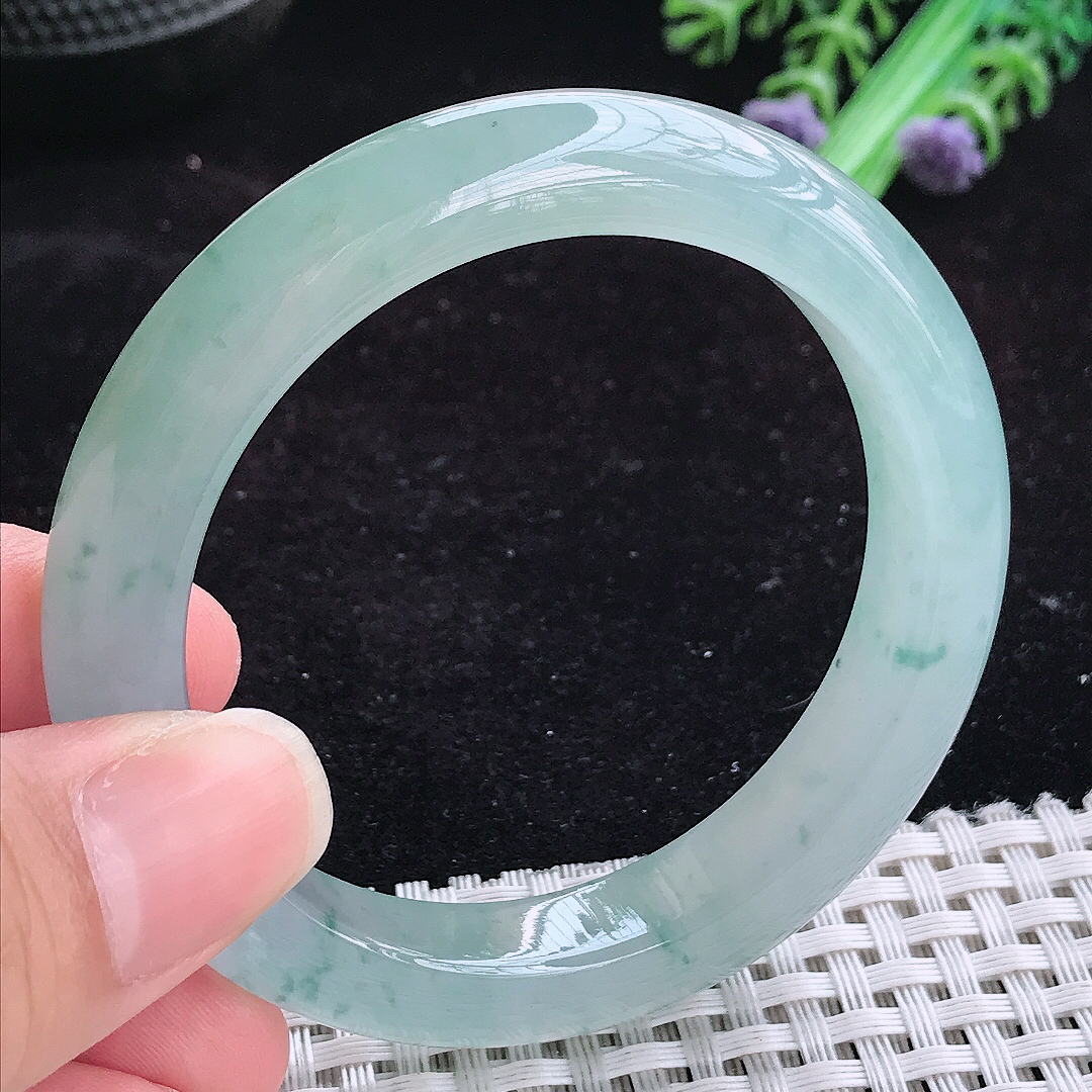 实拍A货翡翠52/10.7/8.5小圈口老坑冰胶果冻冰晴飘花手镯女款平安镯