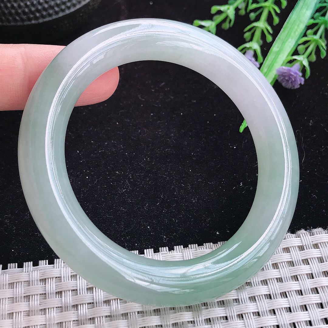 实拍A货翡翠54.5/11.1/10.9老坑冰胶果冻冰晴胖圆条手镯玉手镯女款平安镯