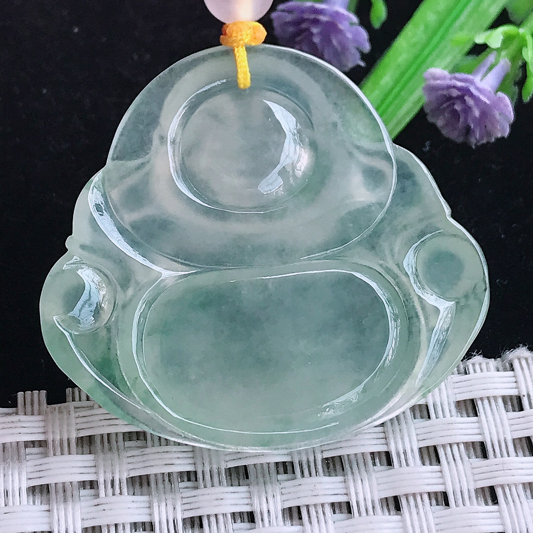 实拍A货翡翠35.2/38.3/6.3老坑冰种起胶冰晴佛公吊坠冰种玉佛挂件