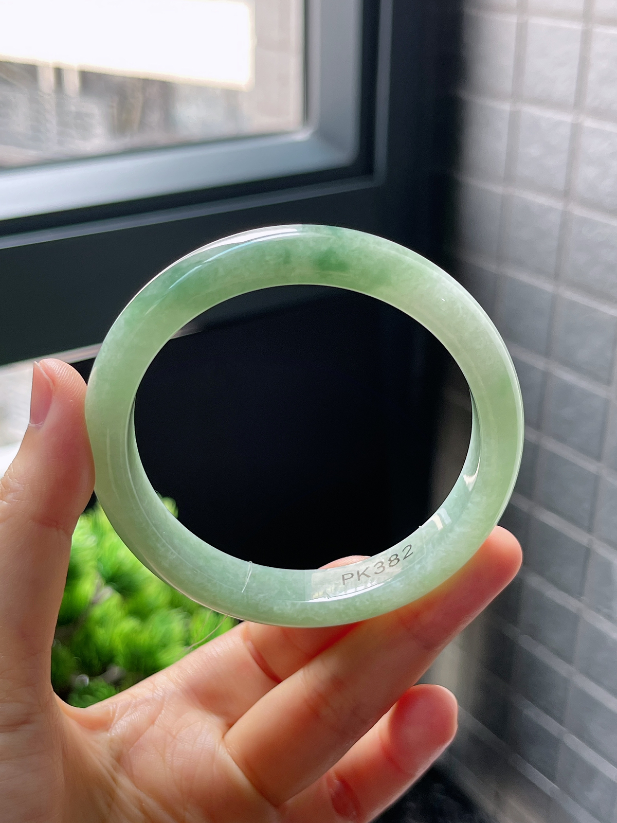 正圈59圈口，翡翠糯化种绿色手镯