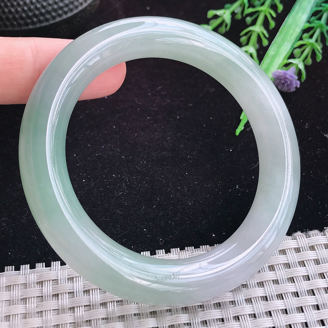实拍A货翡翠54.5/11.1/10.9老坑冰胶果冻冰晴胖圆条手镯玉手镯女款平安镯