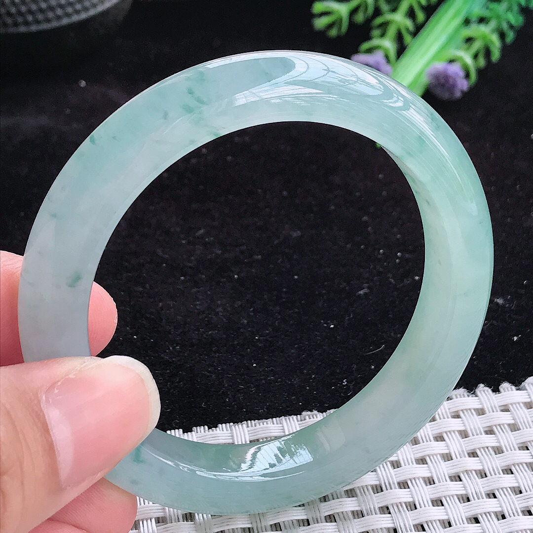 实拍A货翡翠52/10.7/8.5小圈口老坑冰胶果冻冰晴飘花手镯女款平安镯
