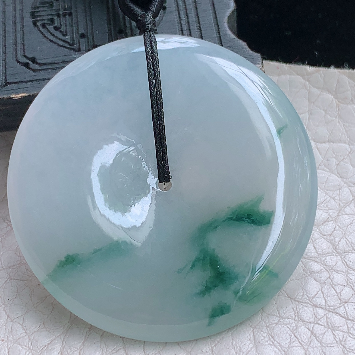 zz3实拍42.3*5.5天然缅甸翡翠飘花大平安扣吊坠