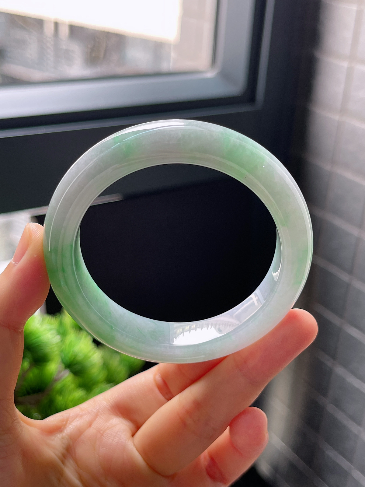 圈口53.5，糯化飘花翡翠正圈手镯