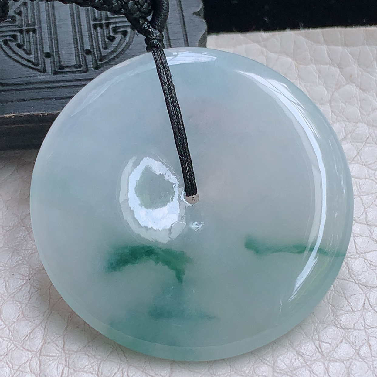 zz3实拍42.3*5.5天然缅甸翡翠飘花大平安扣吊坠