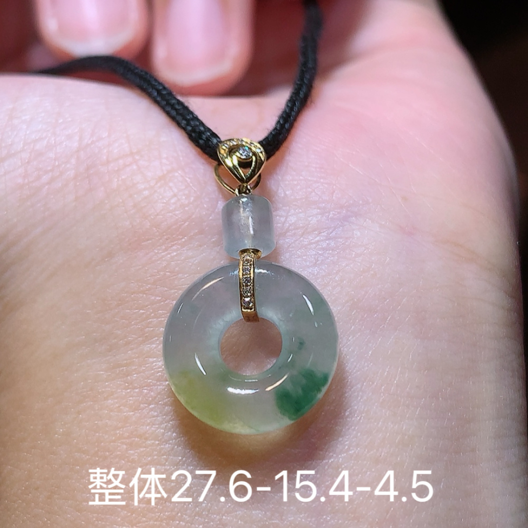 三彩平安扣吊坠，无裂冰透 盈盈起光  佩戴福气多多 货号114601，27.6-15.4-4.5