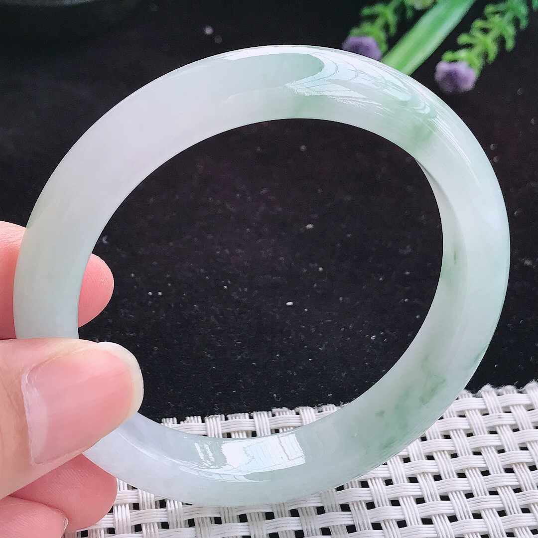 实拍A货翡翠57/11.8/8.5老坑冰润起胶冰飘花手镯玉手镯女款平安镯