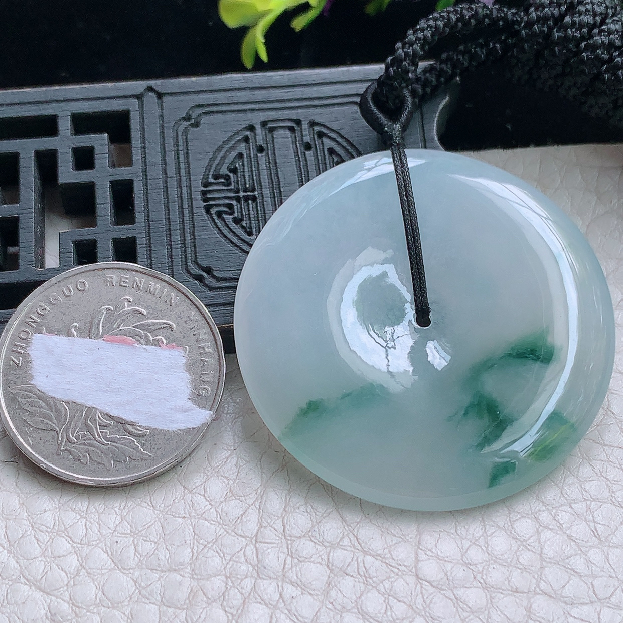 zz3实拍42.3*5.5天然缅甸翡翠飘花大平安扣吊坠