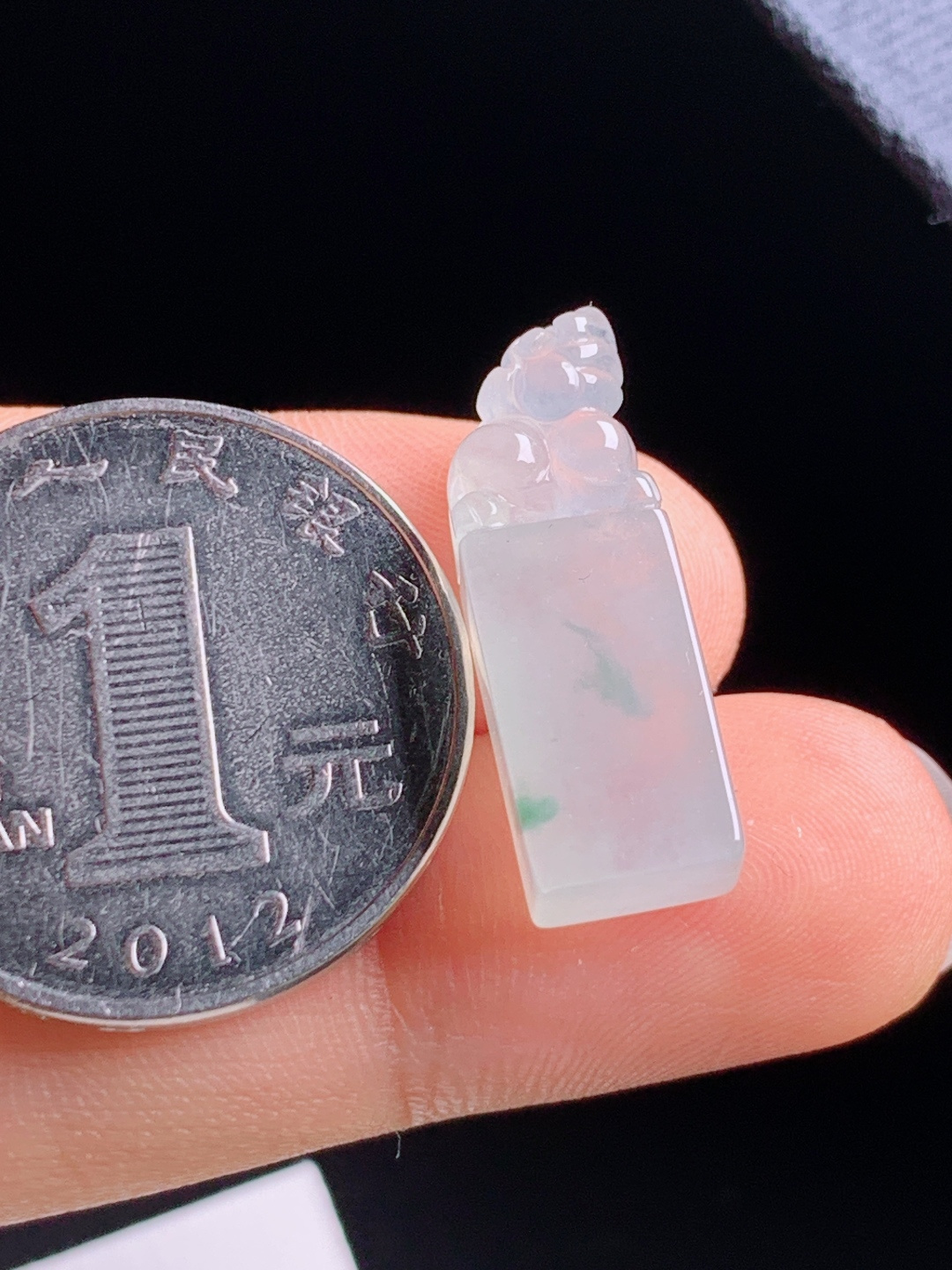 冰飘绿貔貅小印章，冰底飘翠精工俏雕，招财小件优选