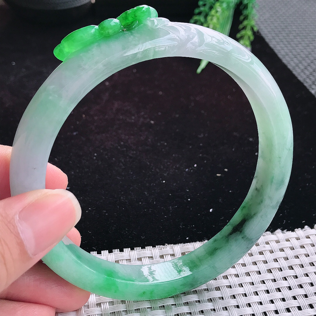 实拍A货翡翠72.5/12.5/8.5超大圈口臂镯精美冰润辣阳绿手镯女款平安镯臂镯