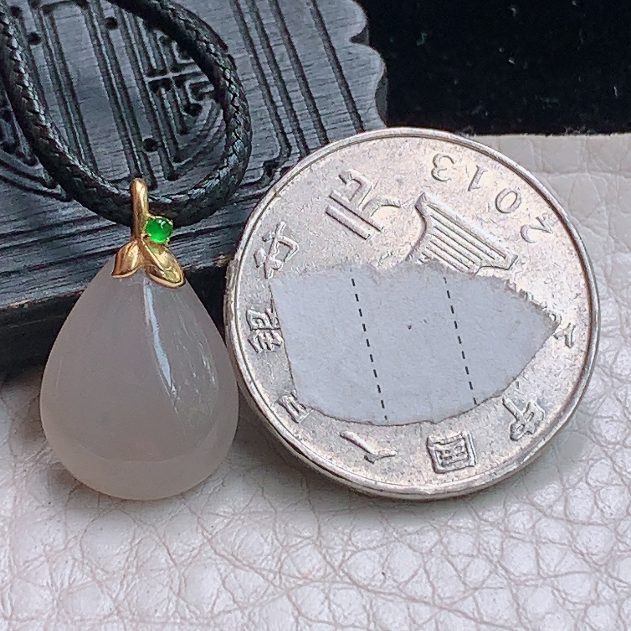 zz3实拍20.8*12.8*5.2天然缅甸翡翠水滴吊坠招财玉坠18k金扣