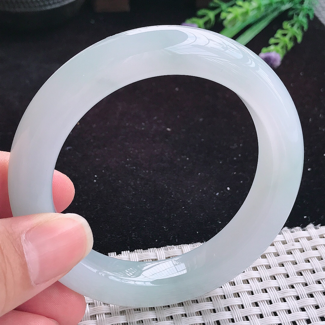 实拍A货翡翠56.5/12.1/10.8老坑冰胶果冻厚装手镯玉手镯女款平安镯
