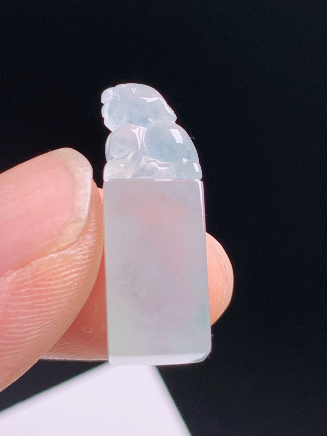 冰飘绿貔貅小印章，冰底飘翠精工俏雕，招财小件优选