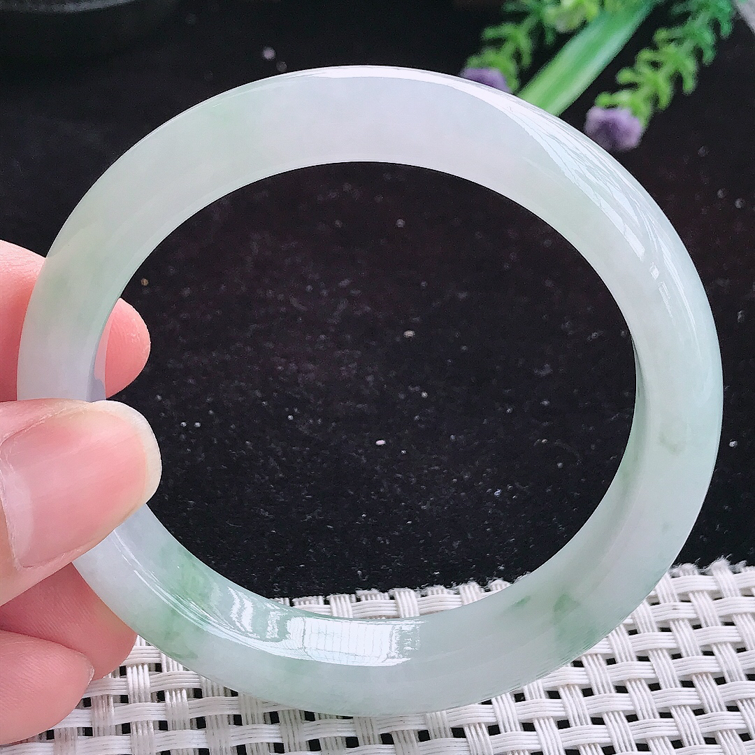 实拍A货翡翠57/11.8/8.5老坑冰润起胶冰飘花手镯玉手镯女款平安镯
