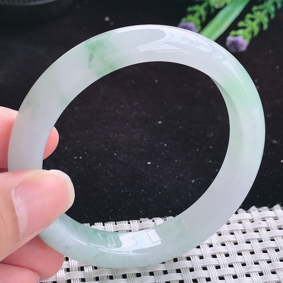 实拍A货翡翠57/11.8/8.5老坑冰润起胶冰飘花手镯玉手镯女款平安镯