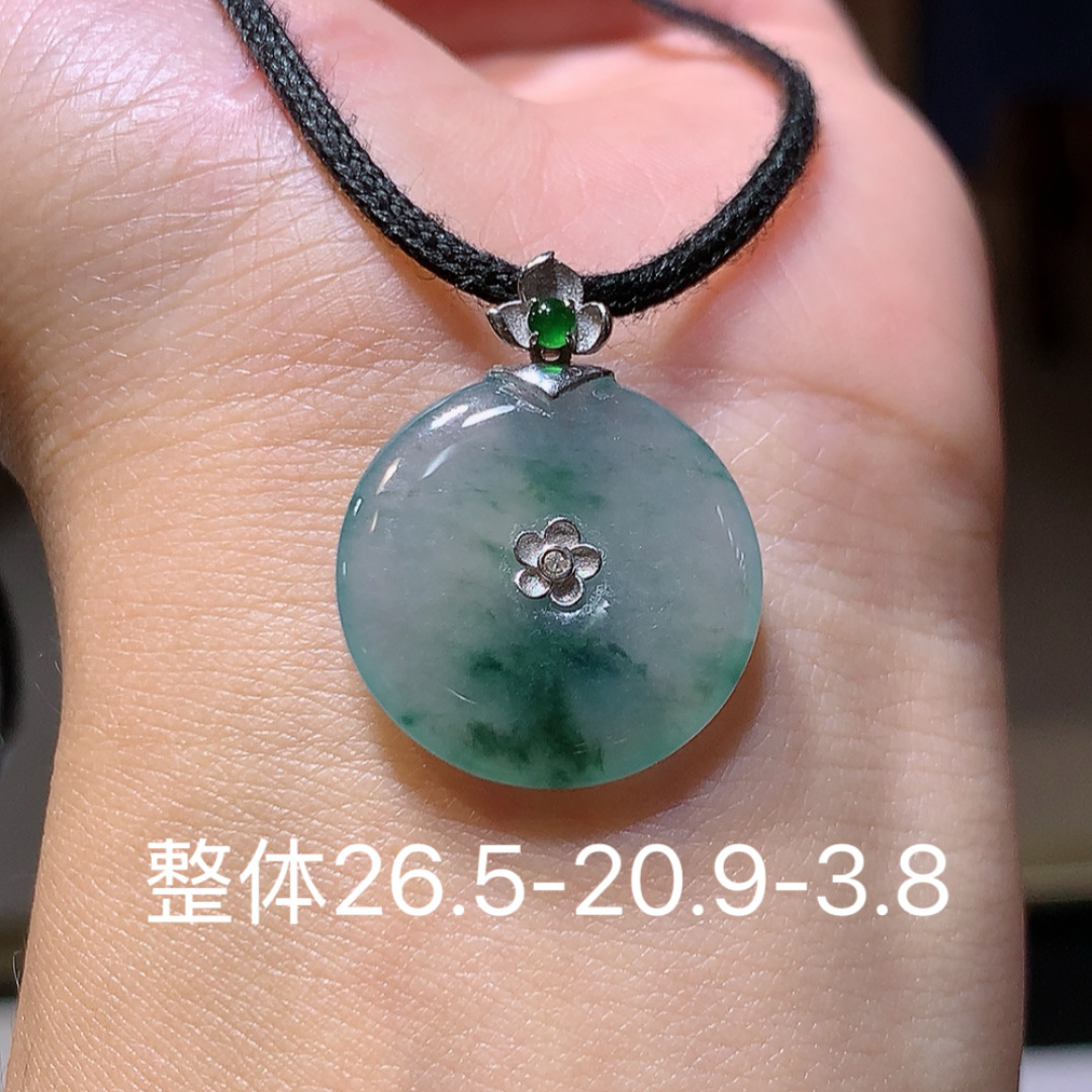 冰飘花平安扣吊坠，无裂，明媚青翠 佩戴优雅娇贵 货号06602，26.5-20.9-3.8