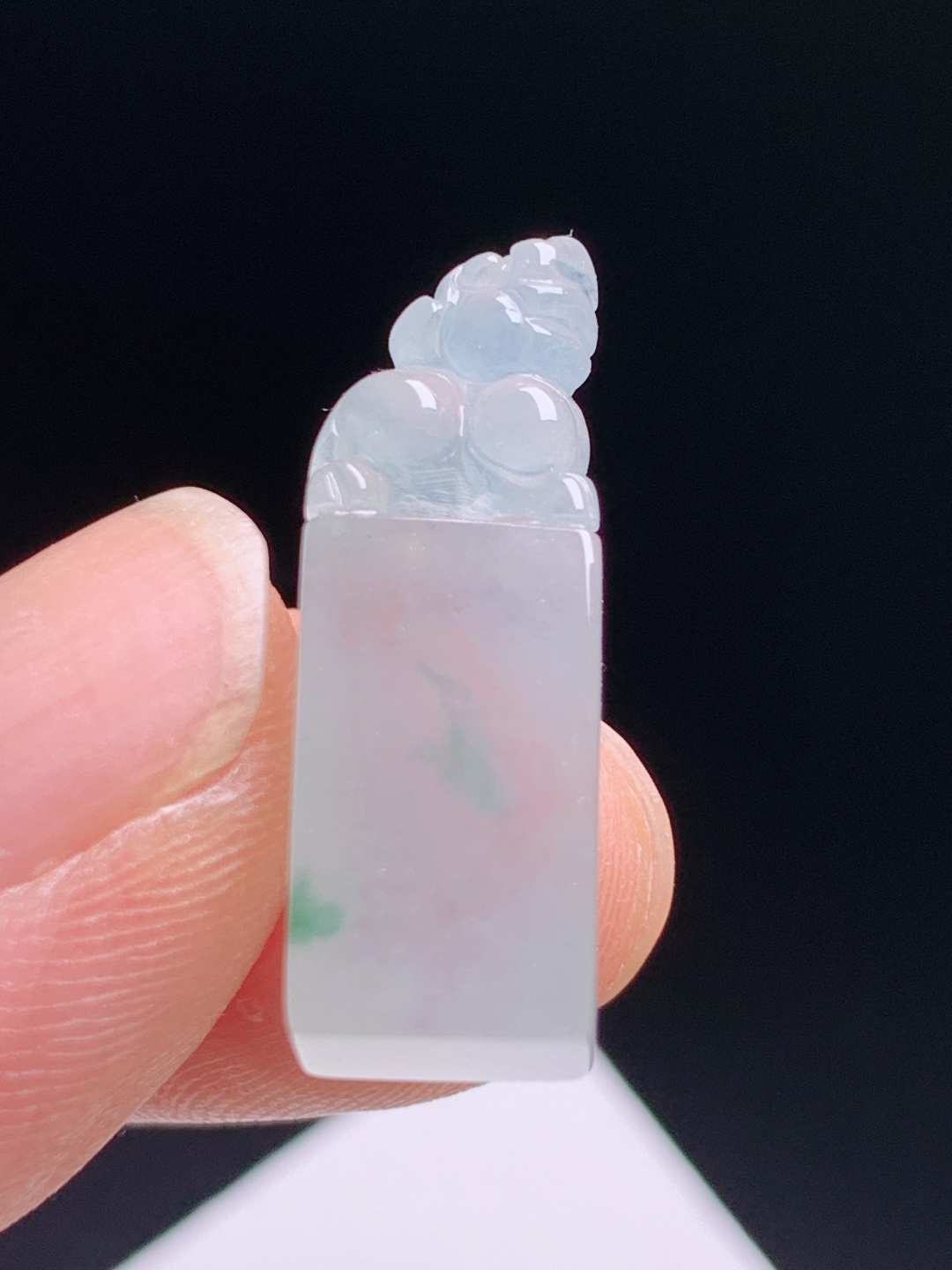 冰飘绿貔貅小印章，冰底飘翠精工俏雕，招财小件优选