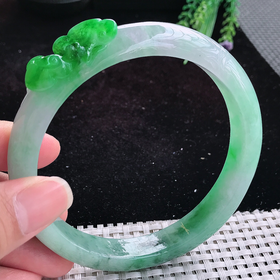 实拍A货翡翠72.5/12.5/8.5超大圈口臂镯精美冰润辣阳绿手镯女款平安镯臂镯
