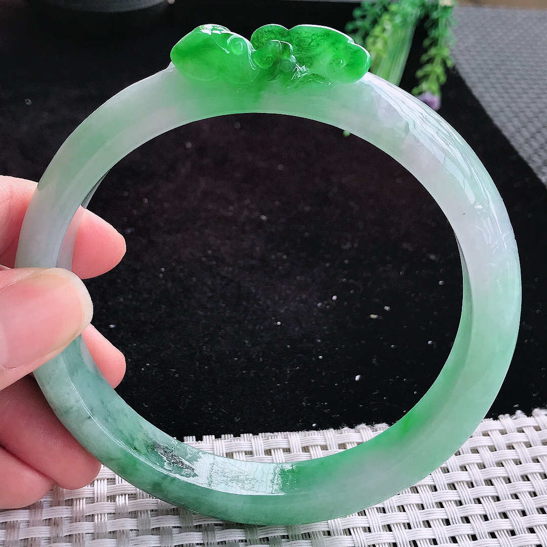 实拍A货翡翠72.5/12.5/8.5超大圈口臂镯精美冰润辣阳绿手镯女款平安镯臂镯