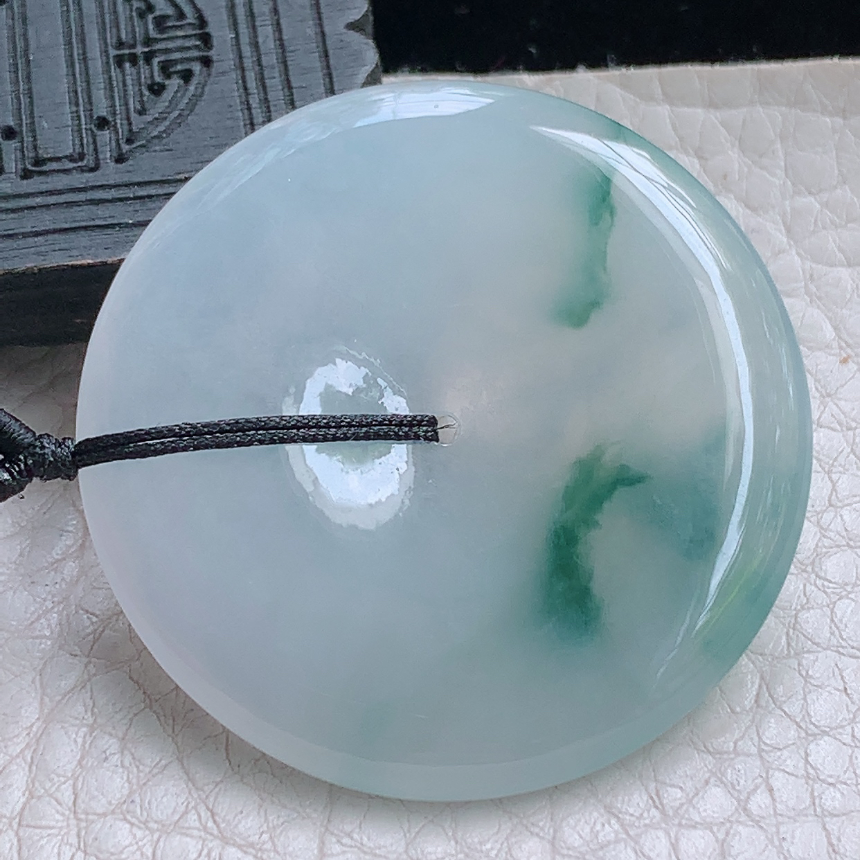 zz3实拍42.3*5.5天然缅甸翡翠飘花大平安扣吊坠