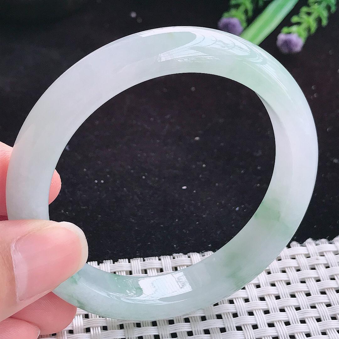 实拍A货翡翠57/11.8/8.5老坑冰润起胶冰飘花手镯玉手镯女款平安镯