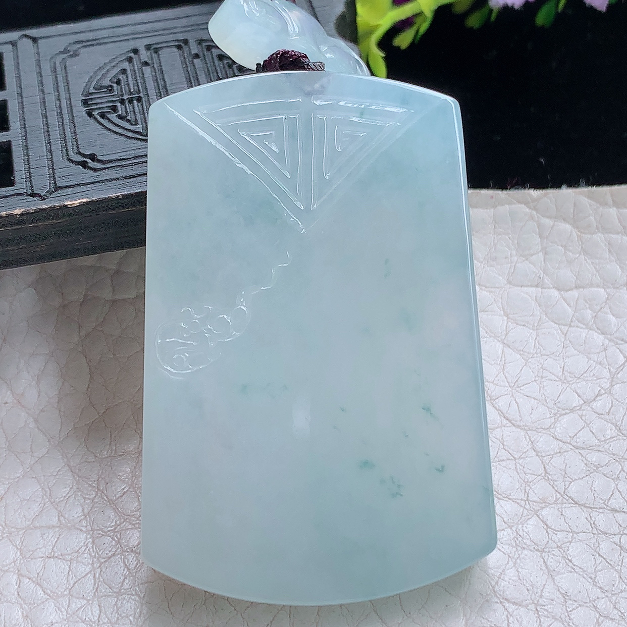 zz3实拍50.6*33.8*6天然缅甸翡翠复古雕花平安无事牌吊坠