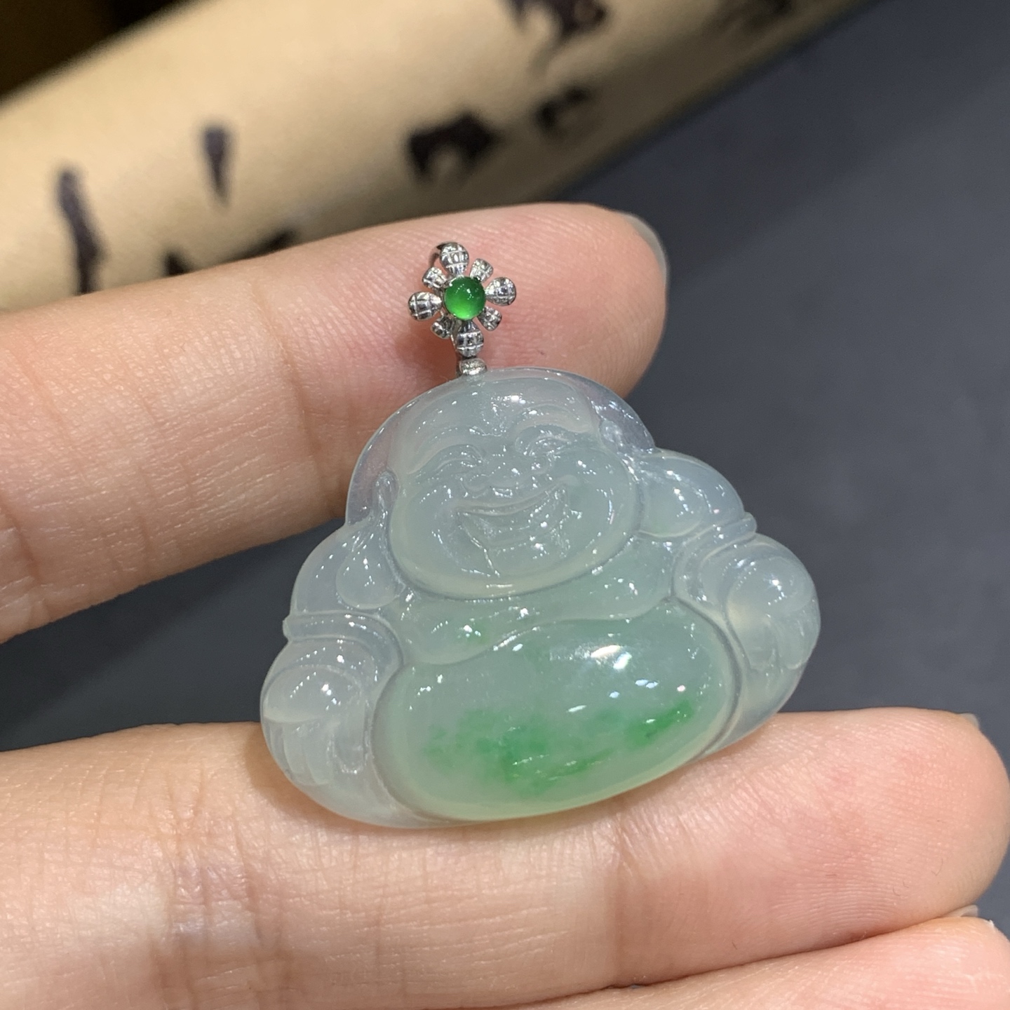 🩷0604🩷 冰飘绿肚里藏金笑佛 18k真金真钻镶嵌 卡: 29.4-29-5