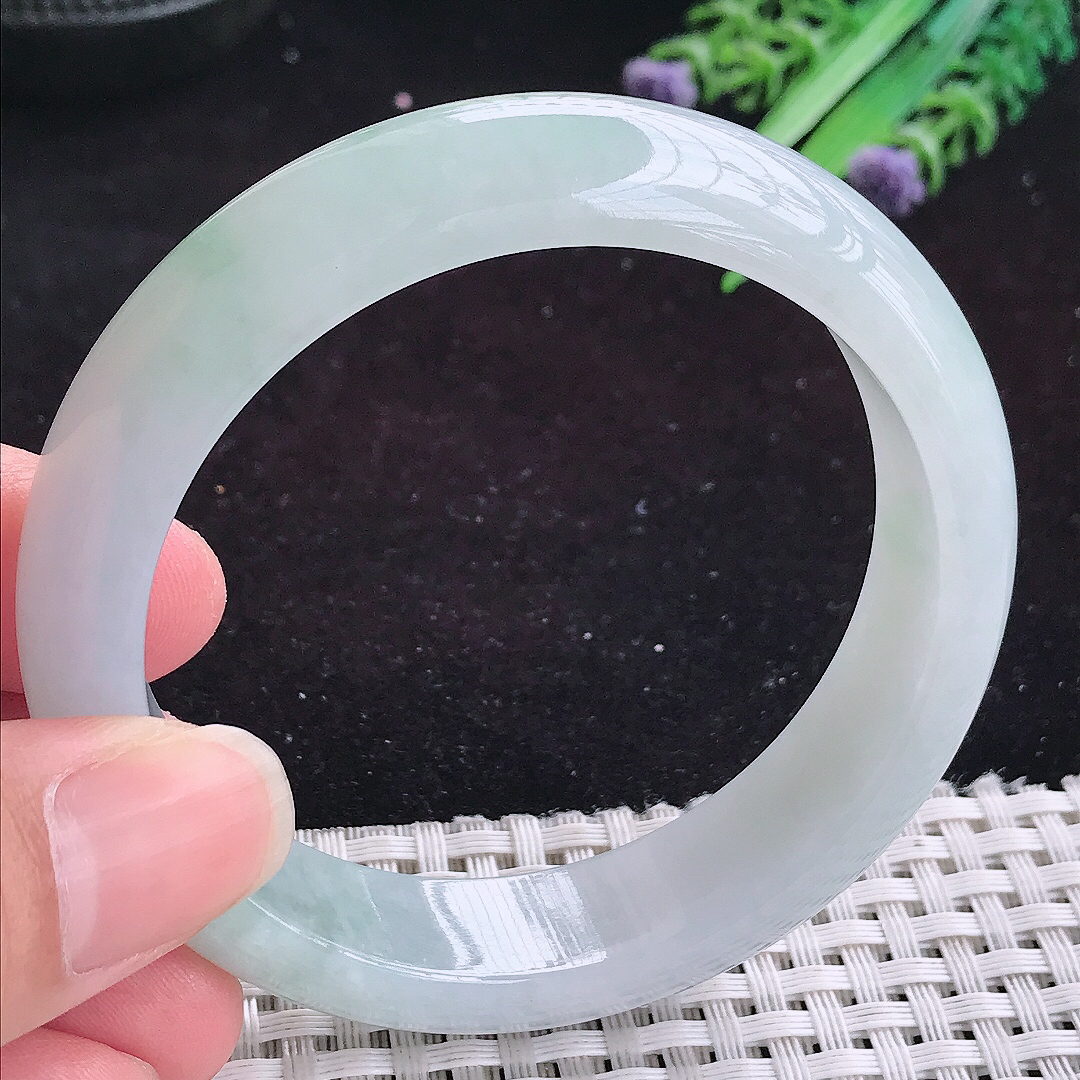 实拍A货翡翠56.5/14.6/8.3老坑冰润起胶飘花手镯玉手镯女款平安镯