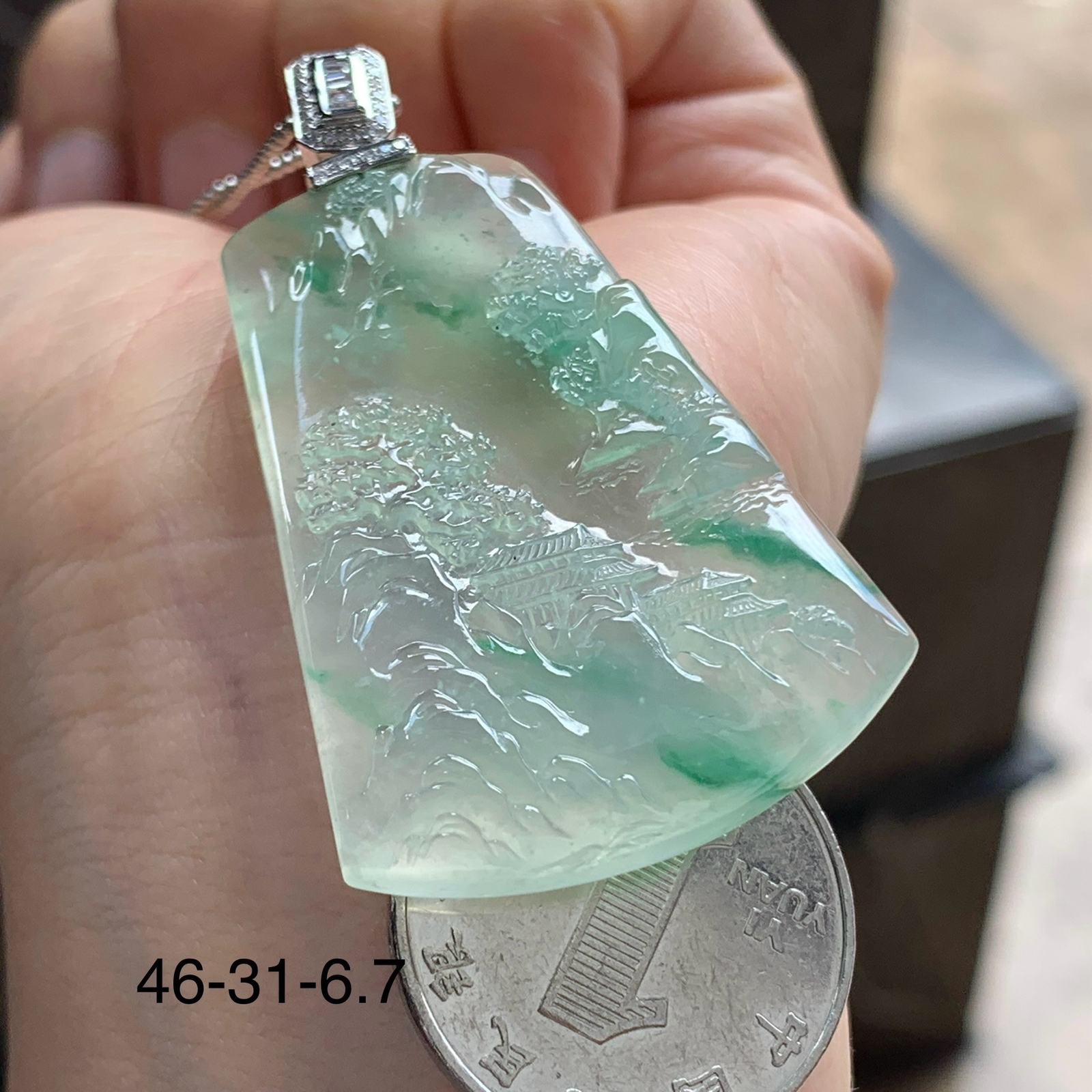 金扣绿花山水牌^_^冰透 飘花灵韵