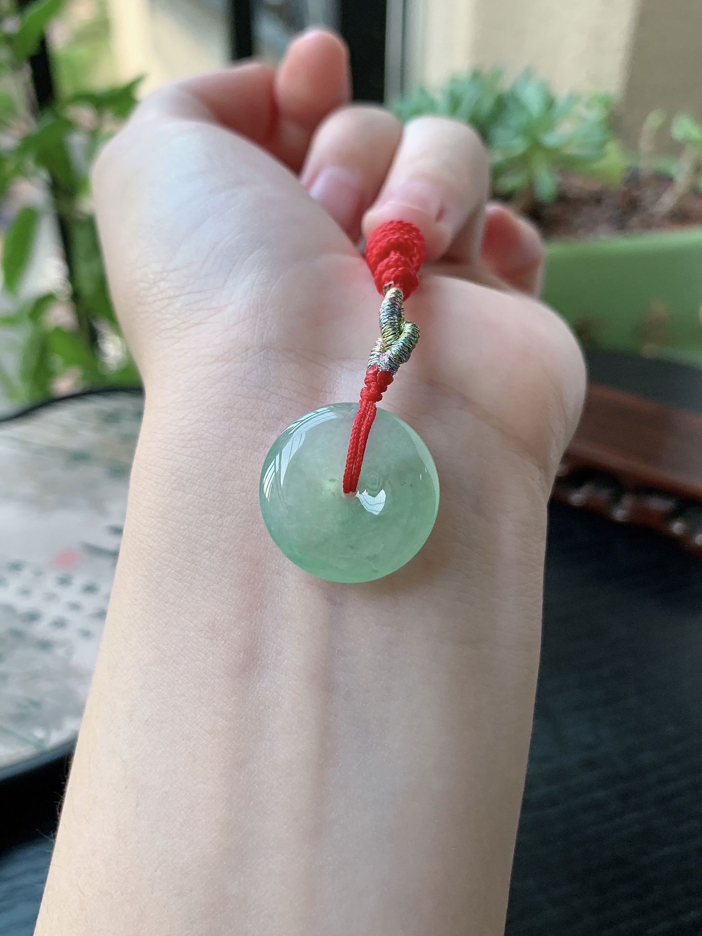 老坑冰种胶感甜绿平安扣吊坠 裸石尺寸:20.2-5.3mm