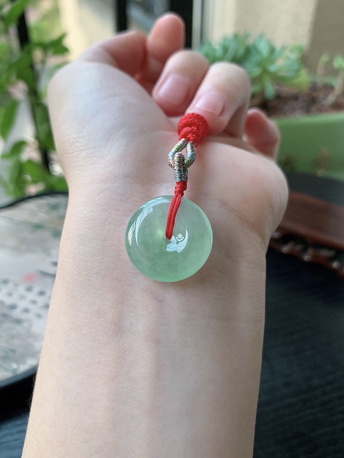 老坑冰种胶感甜绿平安扣吊坠 裸石尺寸:20.2-5.3mm